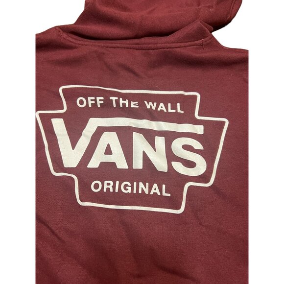 Vans Off the Wall Hoodie Kangaroo Pocket Front Back Graphic Maroon Burgundy Sz M - Picture 4 of 5